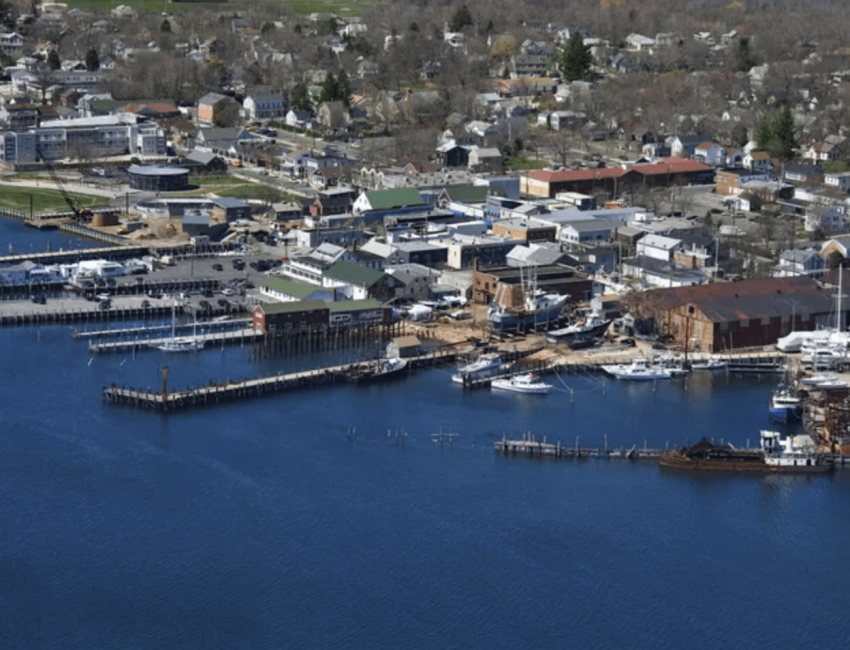 An aerial view of the Village of Greenport